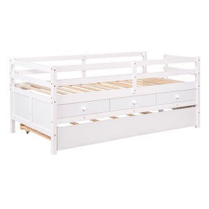 HomeRoots White Solid Wood Twin Loft Bed with Slide, Trundle, and Safety Features for Fun Kids' Room Playtime 607029