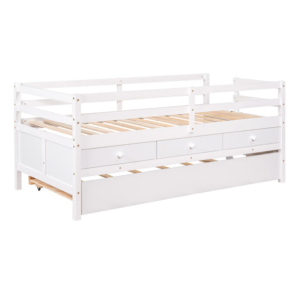 HomeRoots White Solid Wood Twin Loft Bed with Slide, Trundle, and Safety Features for Fun Kids' Room Playtime 607029