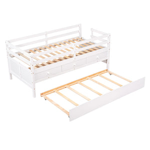 HomeRoots White Solid Wood Twin Loft Bed with Slide, Trundle, and Safety Features for Fun Kids' Room Playtime 607029