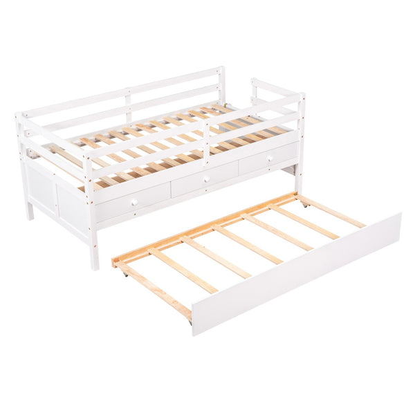 HomeRoots White Solid Wood Twin Loft Bed with Slide, Trundle, and Safety Features for Fun Kids' Room Playtime 607029