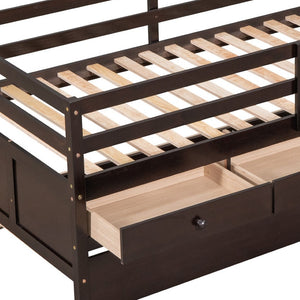 HomeRoots Espresso Solid Wood Twin Loft Bed with Fun Slide, Trundle & Storage Drawers for Kids' Rooms 607030