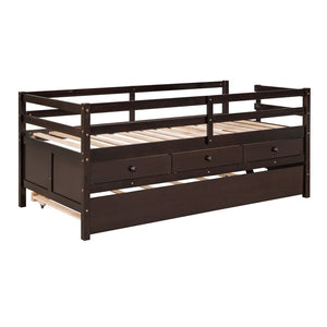 HomeRoots Espresso Solid Wood Twin Loft Bed with Fun Slide, Trundle & Storage Drawers for Kids' Rooms 607030