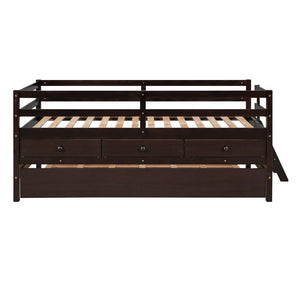 HomeRoots Espresso Solid Wood Twin Loft Bed with Fun Slide, Trundle & Storage Drawers for Kids' Rooms 607030