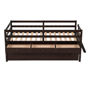 HomeRoots Espresso Solid Wood Twin Loft Bed with Fun Slide, Trundle & Storage Drawers for Kids' Rooms 607030