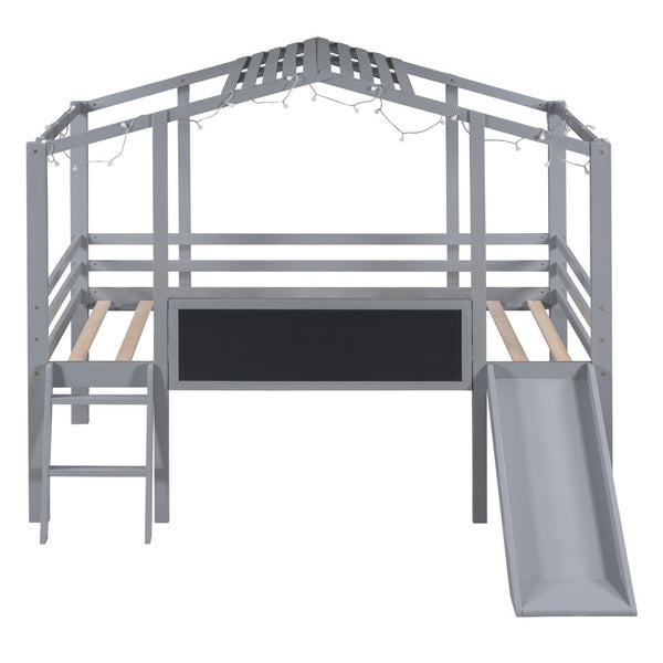 HomeRoots Gray Canopy Twin Loft Bed with Slide - Stylish Space-Saving Design for Kids’ Rooms & Fun Play Area 607031