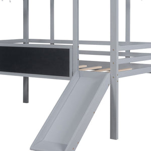 HomeRoots Gray Canopy Twin Loft Bed with Slide - Stylish Space-Saving Design for Kids’ Rooms & Fun Play Area 607031