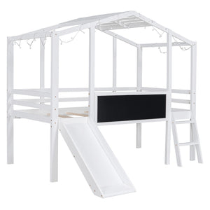 HomeRoots White Canopy Twin Loft Bed with Fun Slide - Stylish Space-Saver for Kids' Rooms & Play Areas! 607032
