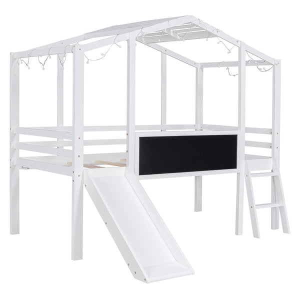 HomeRoots White Canopy Twin Loft Bed with Fun Slide - Stylish Space-Saver for Kids' Rooms & Play Areas! 607032
