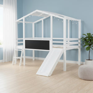 HomeRoots White Canopy Twin Loft Bed with Fun Slide - Stylish Space-Saver for Kids' Rooms & Play Areas! 607032