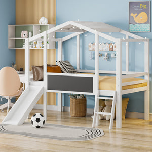 HomeRoots White Canopy Twin Loft Bed with Fun Slide - Stylish Space-Saver for Kids' Rooms & Play Areas! 607032