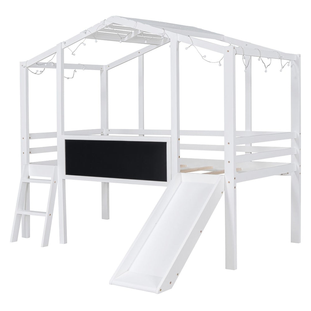 HomeRoots White Canopy Twin Loft Bed with Fun Slide - Stylish Space-Saver for Kids' Rooms & Play Areas! 607032