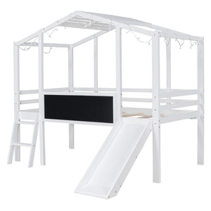 HomeRoots White Canopy Twin Loft Bed with Fun Slide - Stylish Space-Saver for Kids' Rooms & Play Areas! 607032
