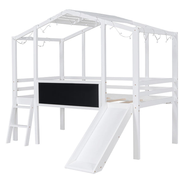 HomeRoots White Canopy Twin Loft Bed with Fun Slide - Stylish Space-Saver for Kids' Rooms & Play Areas! 607032