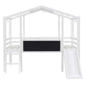 HomeRoots White Canopy Twin Loft Bed with Fun Slide - Stylish Space-Saver for Kids' Rooms & Play Areas! 607032