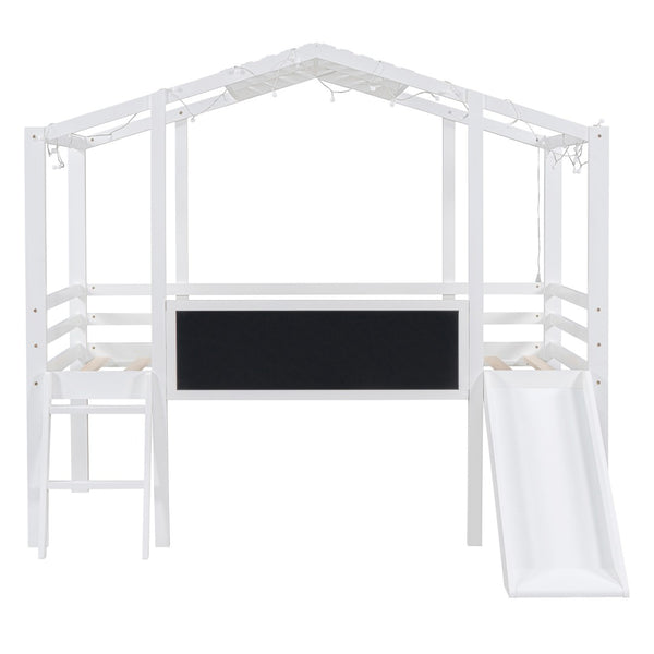 HomeRoots White Canopy Twin Loft Bed with Fun Slide - Stylish Space-Saver for Kids' Rooms & Play Areas! 607032