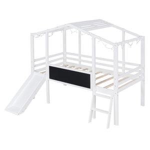 HomeRoots White Canopy Twin Loft Bed with Fun Slide - Stylish Space-Saver for Kids' Rooms & Play Areas! 607032