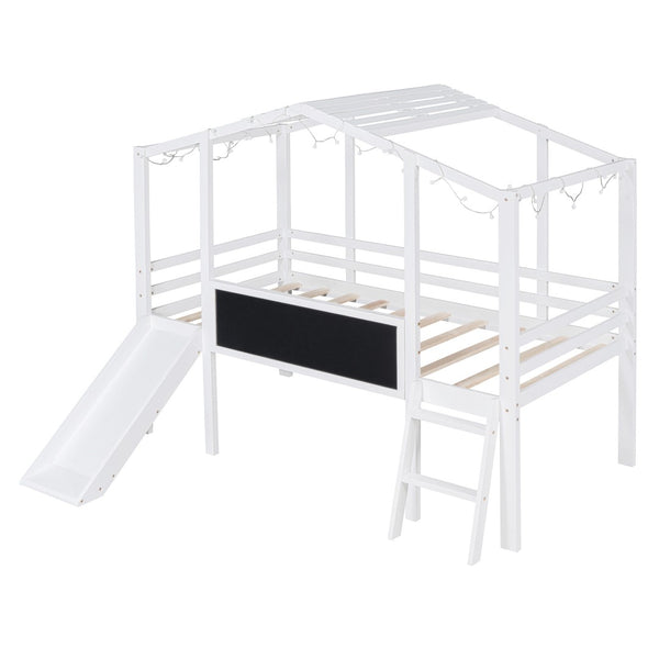HomeRoots White Canopy Twin Loft Bed with Fun Slide - Stylish Space-Saver for Kids' Rooms & Play Areas! 607032