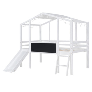 HomeRoots White Canopy Twin Loft Bed with Fun Slide - Stylish Space-Saver for Kids' Rooms & Play Areas! 607032