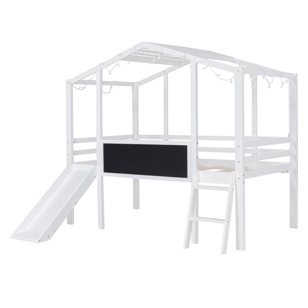 HomeRoots White Canopy Twin Loft Bed with Fun Slide - Stylish Space-Saver for Kids' Rooms & Play Areas! 607032