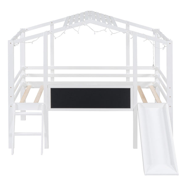 HomeRoots White Canopy Twin Loft Bed with Fun Slide - Stylish Space-Saver for Kids' Rooms & Play Areas! 607032