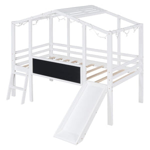 HomeRoots White Canopy Twin Loft Bed with Fun Slide - Stylish Space-Saver for Kids' Rooms & Play Areas! 607032