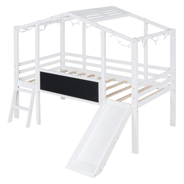HomeRoots White Canopy Twin Loft Bed with Fun Slide - Stylish Space-Saver for Kids' Rooms & Play Areas! 607032