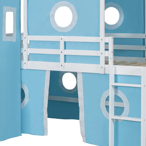 HomeRoots Blue Canopy Solid Wood Twin Loft Bed with Fun Slide - Space-Saving Design for Kids' Rooms! 607033