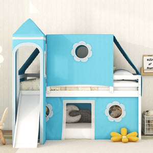 HomeRoots Blue Canopy Twin Loft Bed with Slide – Playful Design, Sturdy Construction & Versatile Under-Bed Space 607035