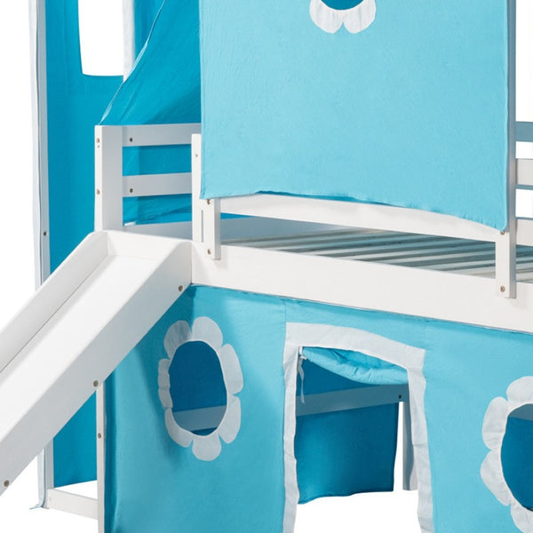 HomeRoots Blue Canopy Twin Loft Bed with Slide – Playful Design, Sturdy Construction & Versatile Under-Bed Space 607035