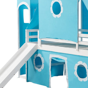 HomeRoots Blue Canopy Twin Loft Bed with Slide – Playful Design, Sturdy Construction & Versatile Under-Bed Space 607035