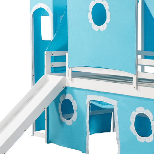 HomeRoots Blue Canopy Twin Loft Bed with Slide – Playful Design, Sturdy Construction & Versatile Under-Bed Space 607035