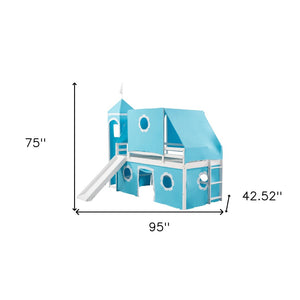 HomeRoots Blue Canopy Twin Loft Bed with Slide – Playful Design, Sturdy Construction & Versatile Under-Bed Space 607035