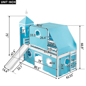 HomeRoots Blue Canopy Twin Loft Bed with Slide – Playful Design, Sturdy Construction & Versatile Under-Bed Space 607035