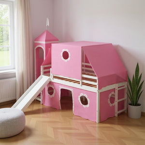 HomeRoots Pink Canopy Twin Loft Bed with Slide - Playful Design, Space-Saving, Sturdy Construction for Kids 607036