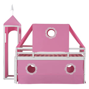 HomeRoots Pink Canopy Twin Loft Bed with Slide - Playful Design, Space-Saving, Sturdy Construction for Kids 607036