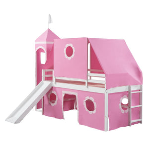 HomeRoots Pink Canopy Twin Loft Bed with Slide - Playful Design, Space-Saving, Sturdy Construction for Kids 607036