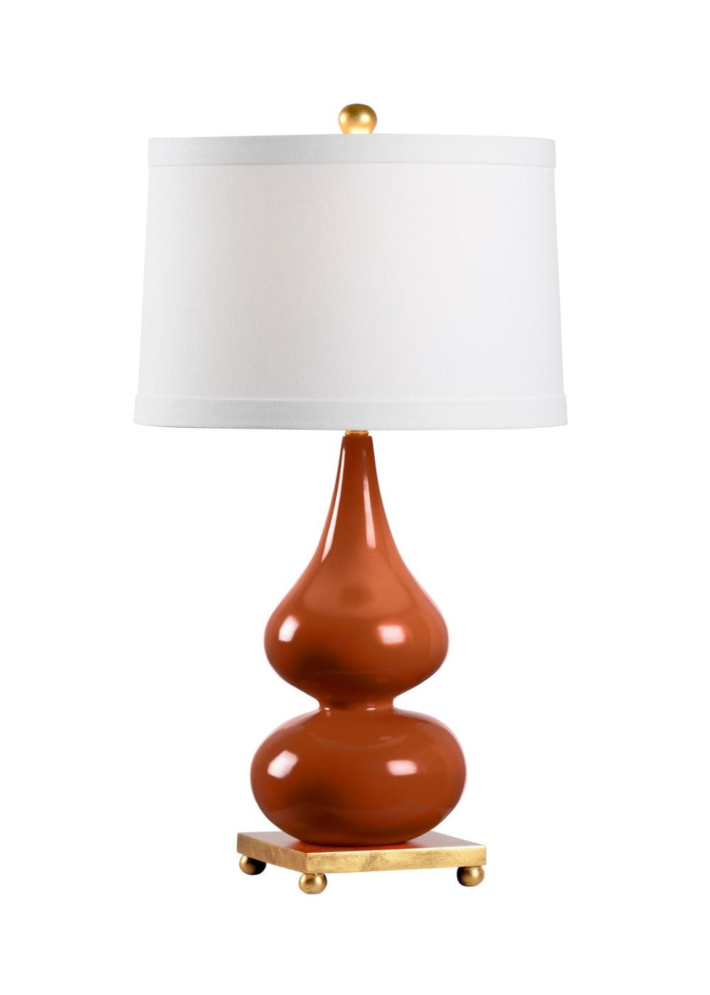 Wildwood Whitney Double-Gourd Lamp In Dark Autumn Orange With Antique Gold Leaf Base — Compact Elegant Accent 60704