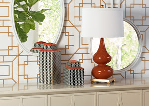 Wildwood Whitney Double-Gourd Lamp In Dark Autumn Orange With Antique Gold Leaf Base — Compact Elegant Accent 60704