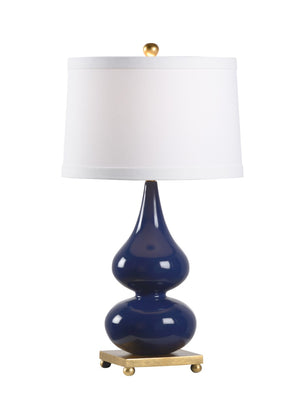 Wildwood Whitney Cadet Blue Double-Gourd Table Lamp With Antique Gold Base And Drum Shade—Elegant 28" Accent Piece 60706