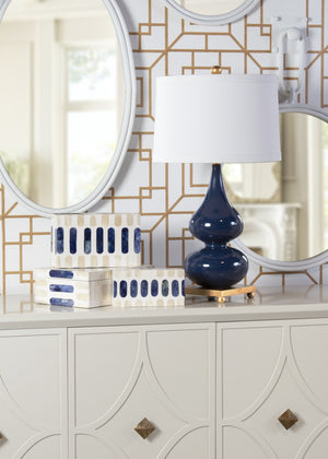 Wildwood Whitney Cadet Blue Double-Gourd Table Lamp With Antique Gold Base And Drum Shade—Elegant 28" Accent Piece 60706