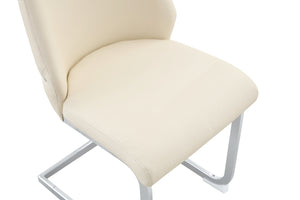 English Elm Dining Chairs Set Of 2, Modern Off-White Faux Leather With Gold Mesh Accent And Chrome Handles W3493P359721