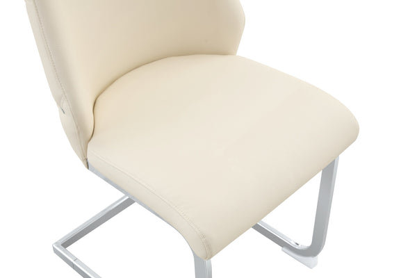 English Elm Dining Chairs Set Of 2, Modern Off-White Faux Leather With Gold Mesh Accent And Chrome Handles W3493P359721