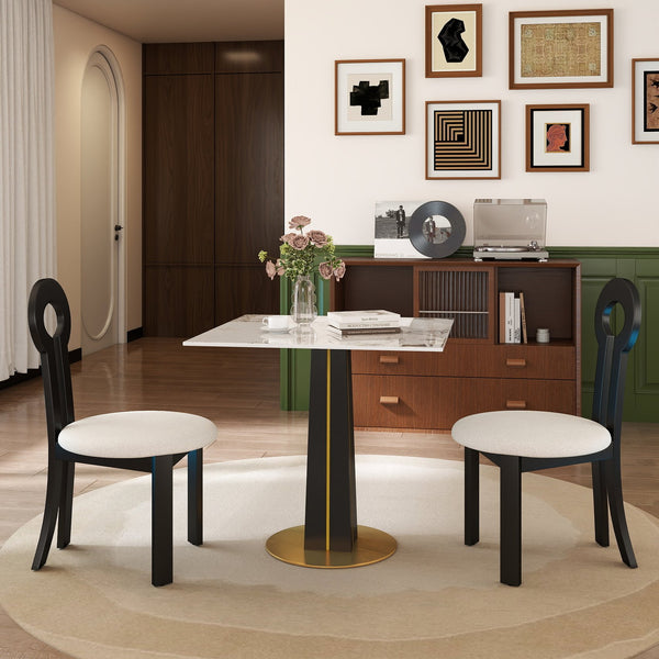 English Elm Modern Square Negotiation Table - Elegant White Sintered Stone Top With Black Legs & Gold Base W1535S00589