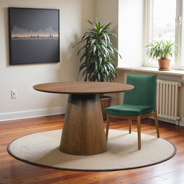 English Elm Ashcroft Furniture - Palamedes Solid Wood Round Table In Rich Walnut - Mid-Century Modern Design For Elegant Dining Spaces B183S00197