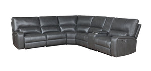 English Elm Saul Gray Faux Leather Power Motion Sectional Sofa with USB Ports, Cupholder Console & Storage B2726S00122