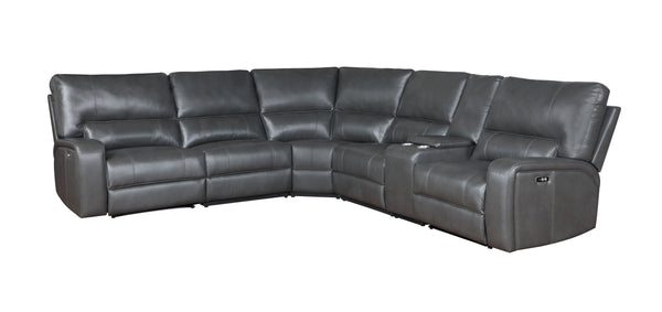 English Elm Saul Gray Faux Leather Power Motion Sectional Sofa with USB Ports, Cupholder Console & Storage B2726S00122