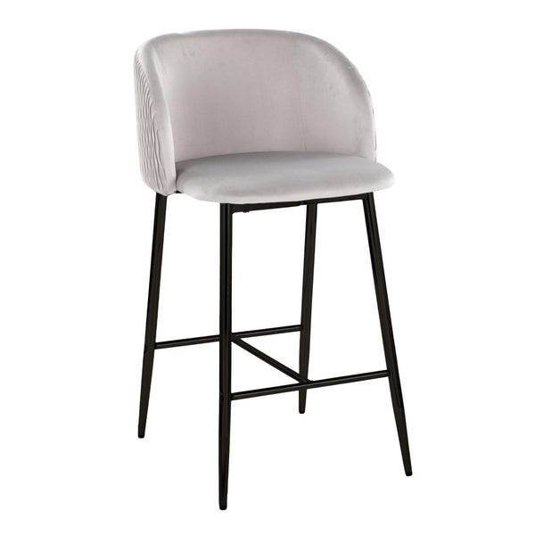 English Elm Fran Pleated Waves Modern Black Metal Counter Stools In Luxurious Silver Velvet - Set Of 2 B202S00280
