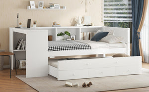 English Elm Twin Size Daybed With Trundle, Stylish Storage & Workspace Solution For Kids, Guests, Or Home Office W1580S00203-GIGA