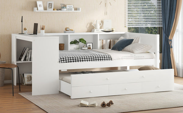 English Elm Twin Size Daybed With Trundle, Stylish Storage & Workspace Solution For Kids, Guests, Or Home Office W1580S00203-GIGA