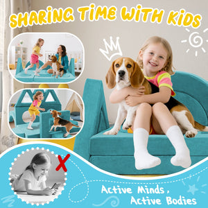 English Elm 16 Piece Modular Foam Play Couch Fort Building Set for Creative Kids Playroom Use Cyan T5880P493420